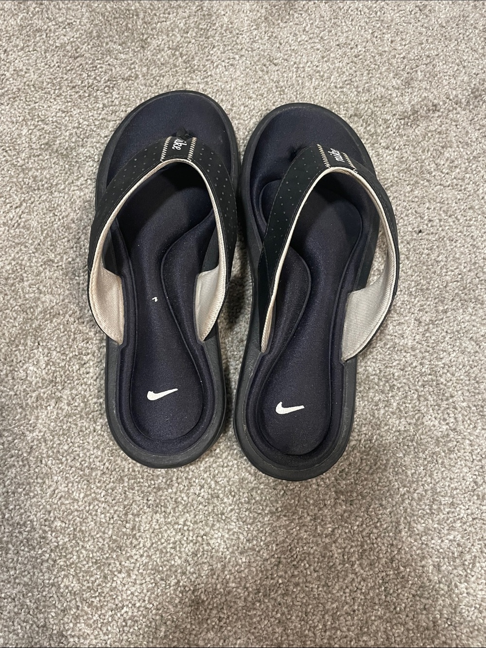 Nike Black and Silver Women's Foam Thong Sandals